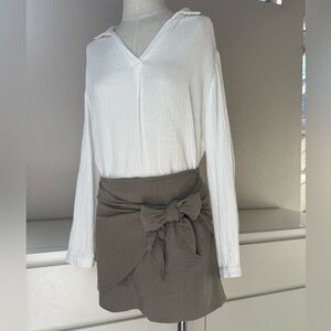100% cotton oversized blouse and linen blend wrap skirt